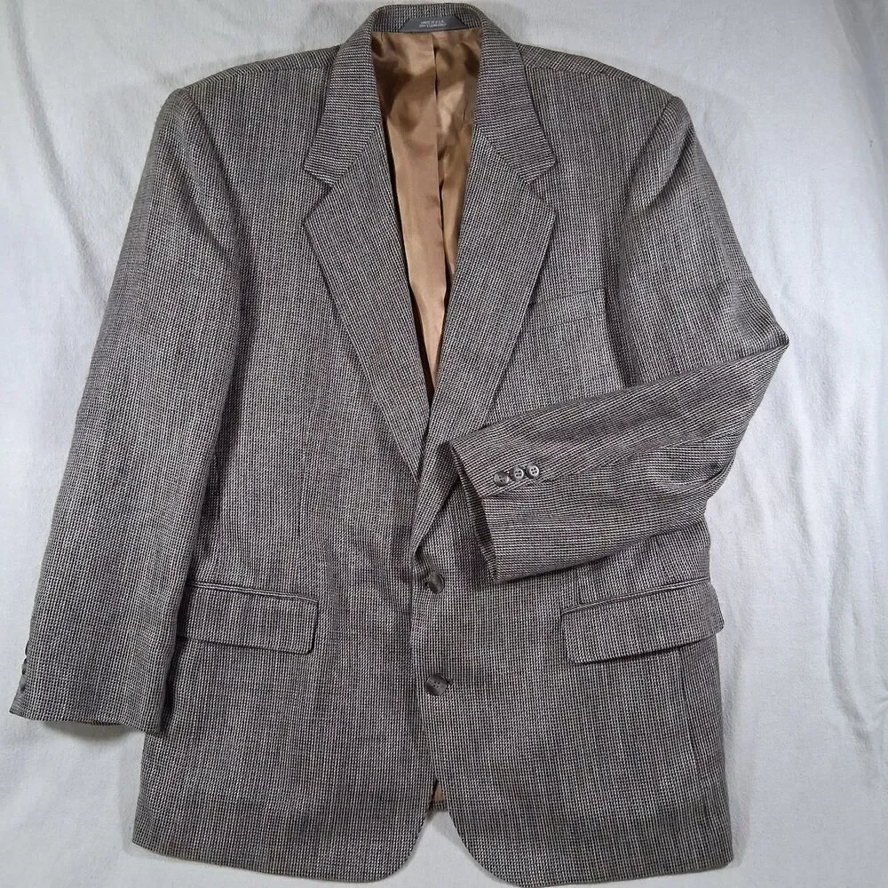 Haggar Brown Basketweave Tweed Wool Sport Coat Blazer Jacket Academia VTG